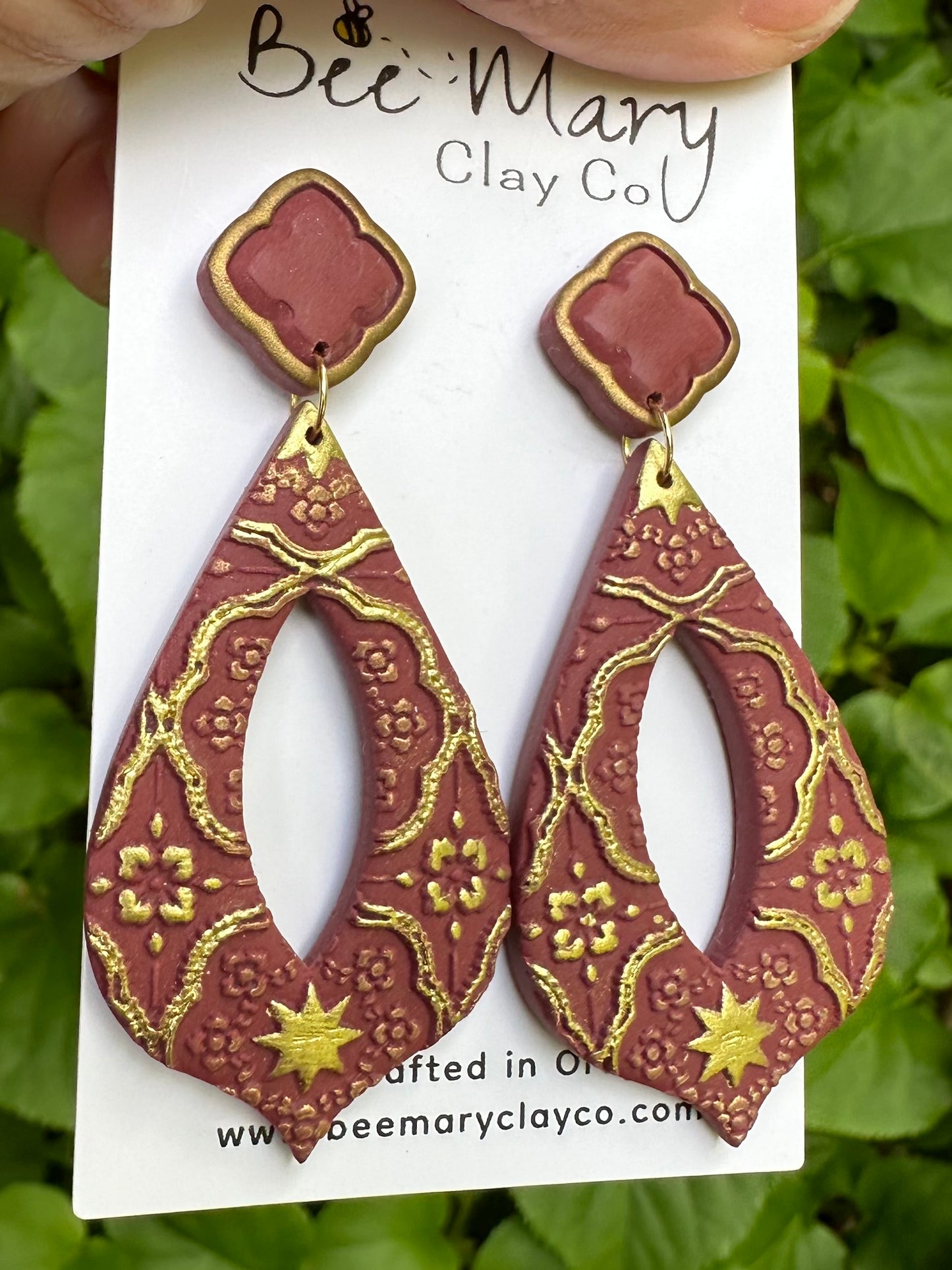 Gold & Maroon Statement Earrings