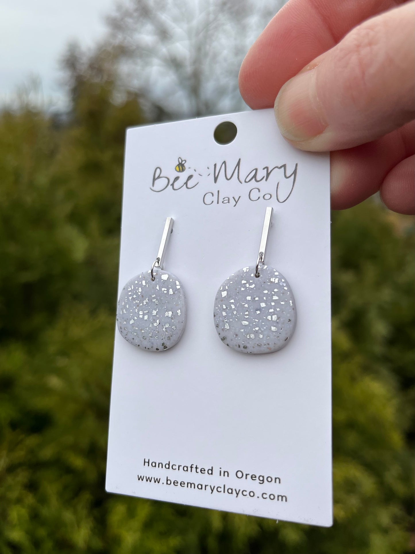 White Granite Pebble Earrings | Bar Posts