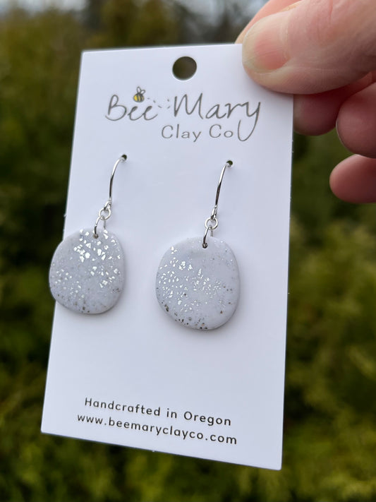 White Granite Pebble Earrings | Hooks